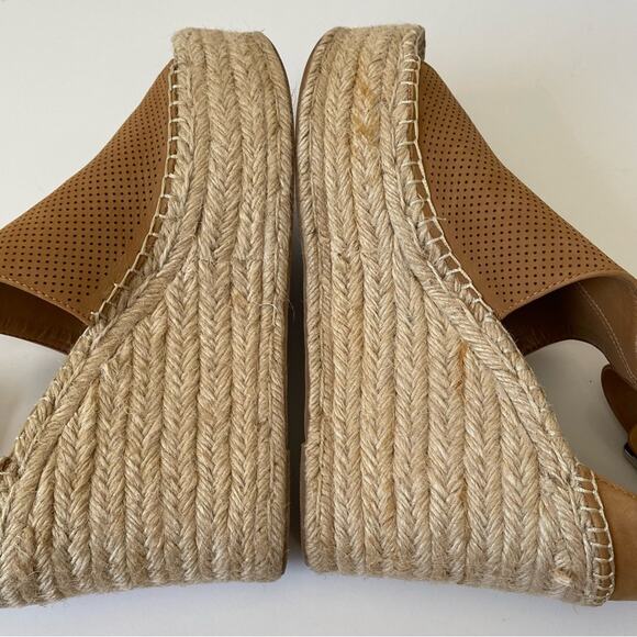 Marc Fisher Annie Perforated Wedge Platform Espadrille Cognac Brown size 9.5 - Picture 7 of 10